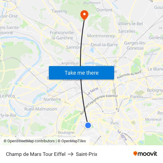 Champ de Mars Tour Eiffel to Saint-Prix map