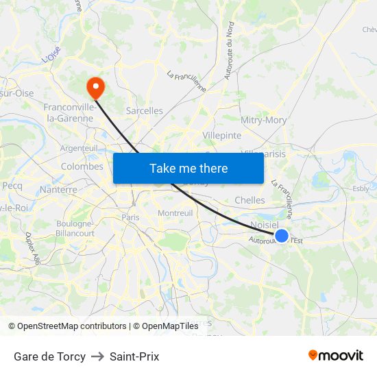 Gare de Torcy to Saint-Prix map