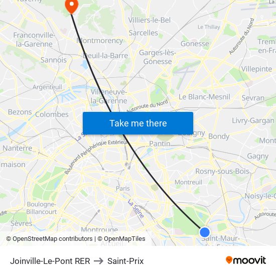 Joinville-Le-Pont RER to Saint-Prix map