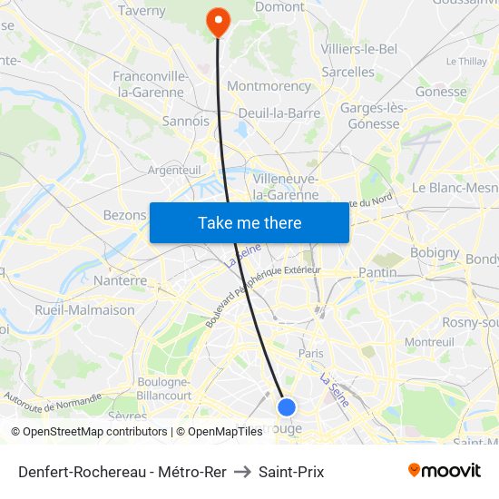 Denfert-Rochereau - Métro-Rer to Saint-Prix map