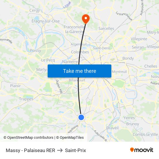 Massy - Palaiseau RER to Saint-Prix map