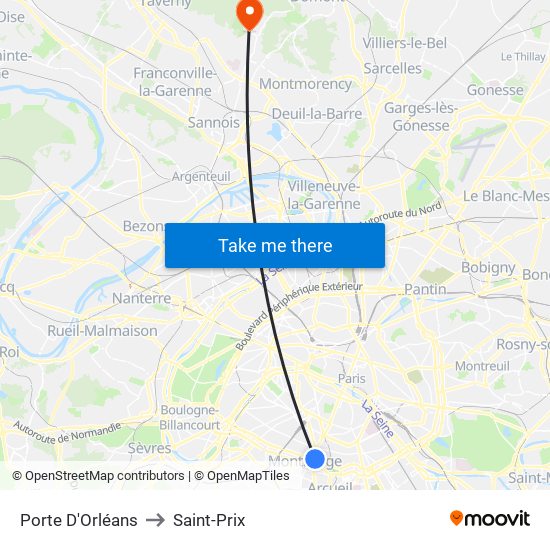 Porte D'Orléans to Saint-Prix map