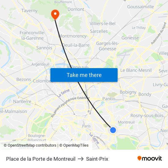 Place de la Porte de Montreuil to Saint-Prix map