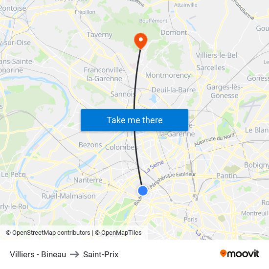 Villiers - Bineau to Saint-Prix map