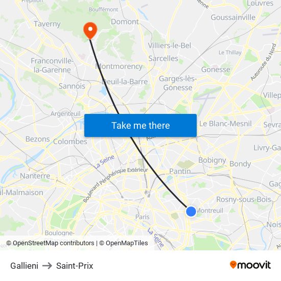 Gallieni to Saint-Prix map