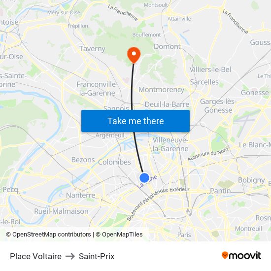 Place Voltaire to Saint-Prix map