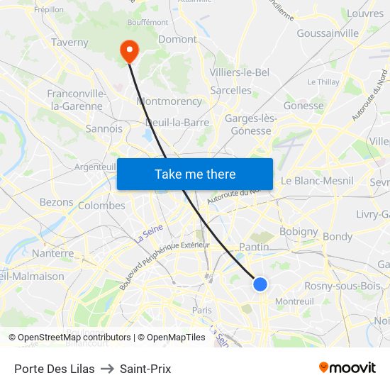 Porte Des Lilas to Saint-Prix map