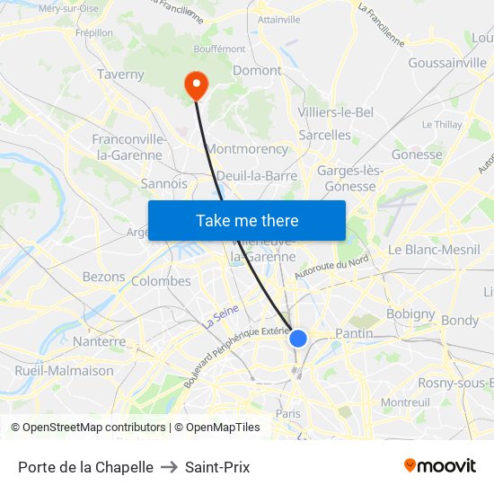 Porte de la Chapelle to Saint-Prix map