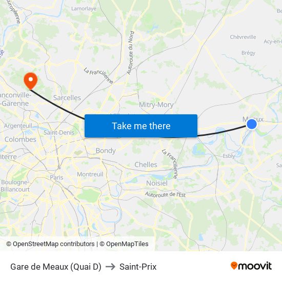 Gare de Meaux (Quai D) to Saint-Prix map