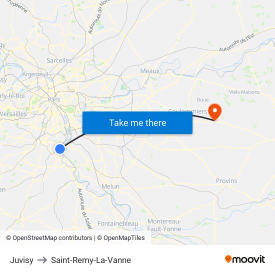 Juvisy to Saint-Remy-La-Vanne map