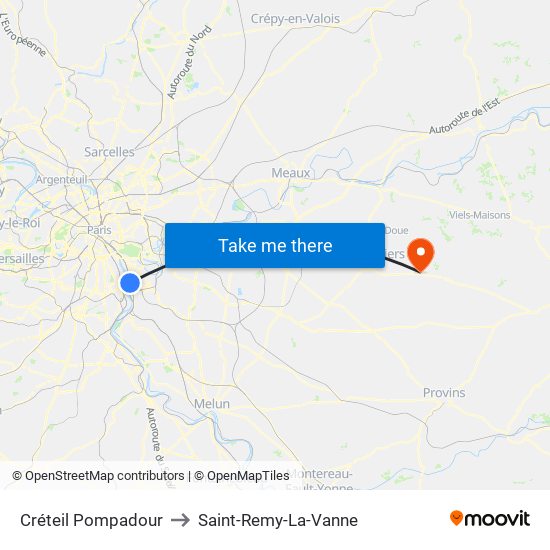 Créteil Pompadour to Saint-Remy-La-Vanne map