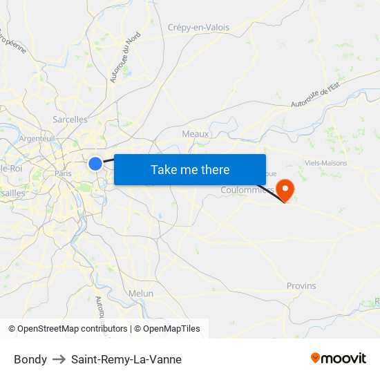 Bondy to Saint-Remy-La-Vanne map