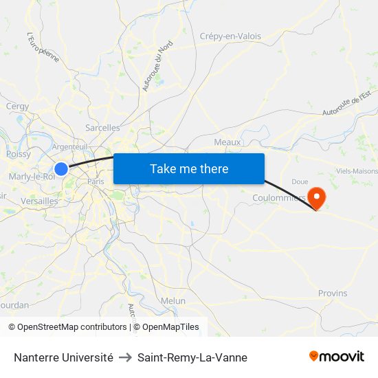 Nanterre Université to Saint-Remy-La-Vanne map