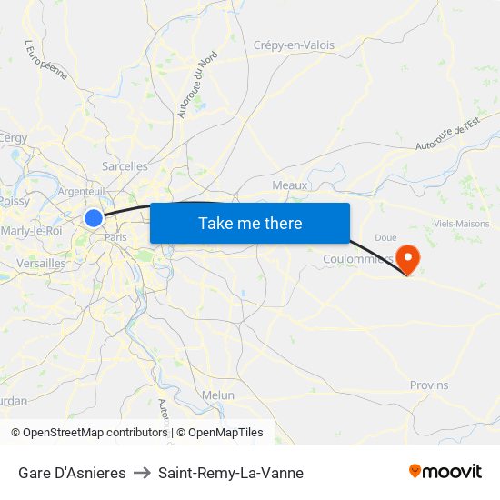 Gare D'Asnieres to Saint-Remy-La-Vanne map