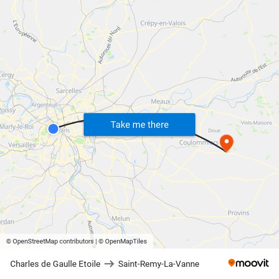 Charles de Gaulle Etoile to Saint-Remy-La-Vanne map