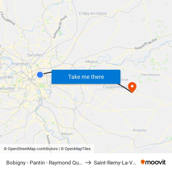 Bobigny - Pantin - Raymond Queneau to Saint-Remy-La-Vanne map