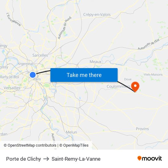 Porte de Clichy to Saint-Remy-La-Vanne map