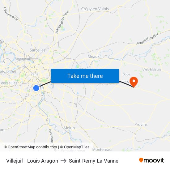 Villejuif - Louis Aragon to Saint-Remy-La-Vanne map