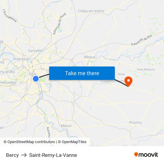 Bercy to Saint-Remy-La-Vanne map