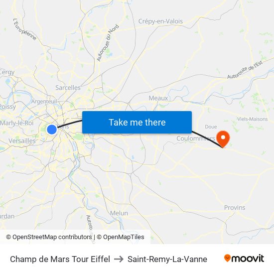 Champ de Mars Tour Eiffel to Saint-Remy-La-Vanne map