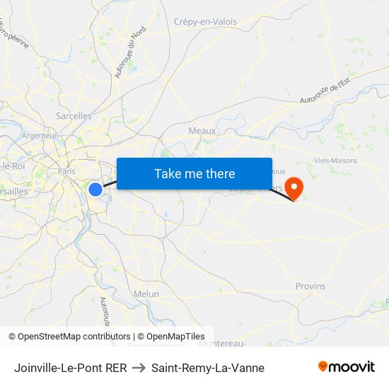 Joinville-Le-Pont RER to Saint-Remy-La-Vanne map