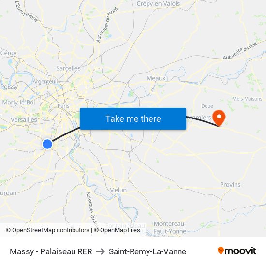 Massy - Palaiseau RER to Saint-Remy-La-Vanne map