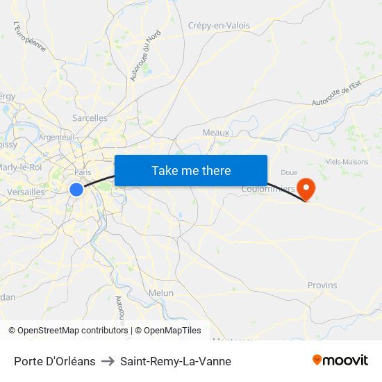 Porte D'Orléans to Saint-Remy-La-Vanne map