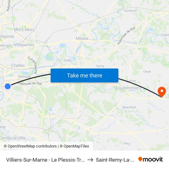 Villiers-Sur-Marne - Le Plessis-Trévise RER to Saint-Remy-La-Vanne map
