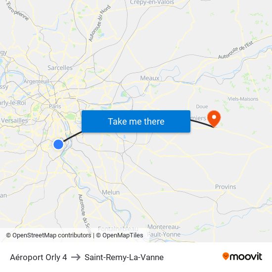 Aéroport Orly 4 to Saint-Remy-La-Vanne map