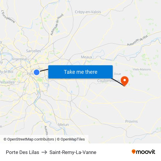 Porte Des Lilas to Saint-Remy-La-Vanne map