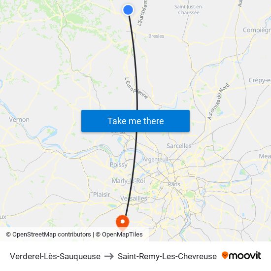 Verderel-Lès-Sauqueuse to Saint-Remy-Les-Chevreuse map