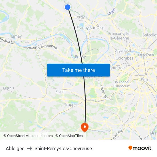 Ableiges to Saint-Remy-Les-Chevreuse map
