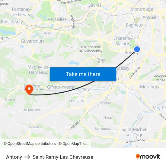 Antony to Saint-Remy-Les-Chevreuse map