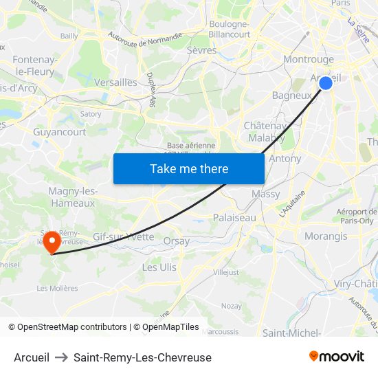 Arcueil to Saint-Remy-Les-Chevreuse map