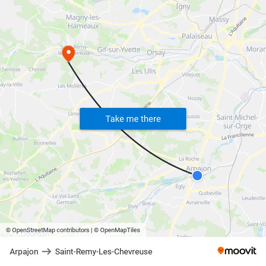 Arpajon to Saint-Remy-Les-Chevreuse map