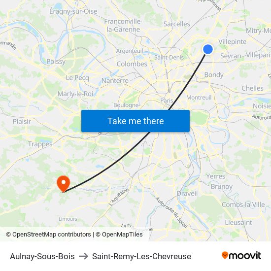 Aulnay-Sous-Bois to Saint-Remy-Les-Chevreuse map