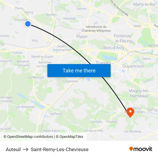 Auteuil to Saint-Remy-Les-Chevreuse map