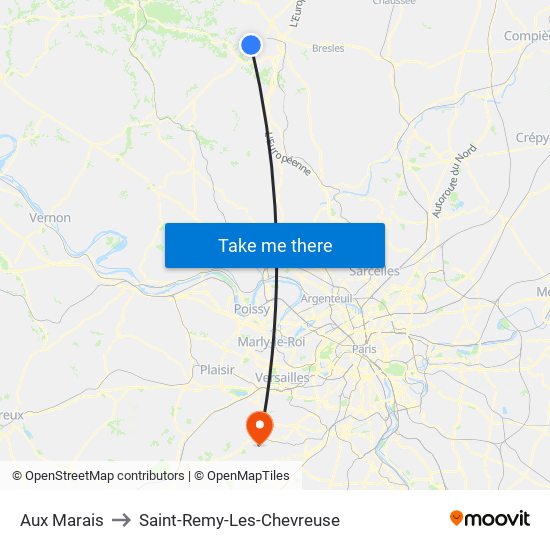 Aux Marais to Saint-Remy-Les-Chevreuse map