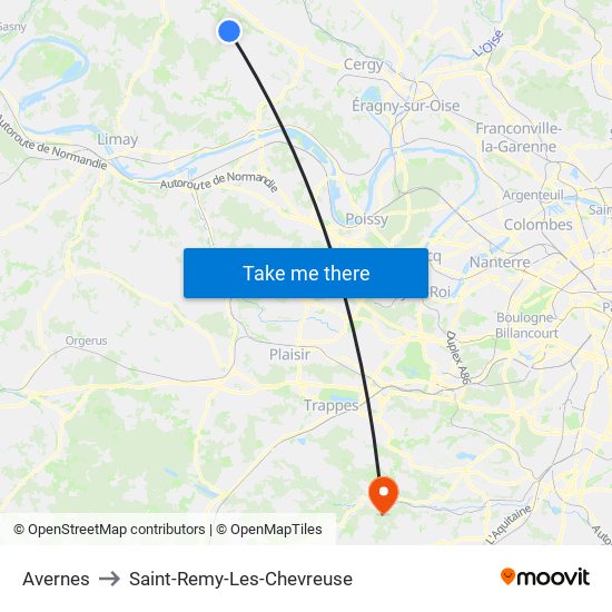 Avernes to Saint-Remy-Les-Chevreuse map