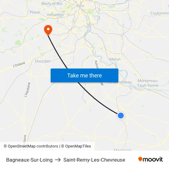 Bagneaux-Sur-Loing to Saint-Remy-Les-Chevreuse map