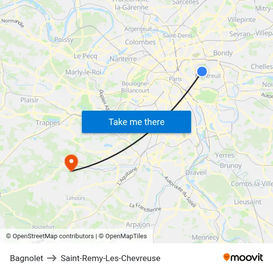 Bagnolet to Saint-Remy-Les-Chevreuse map