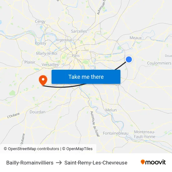 Bailly-Romainvilliers to Saint-Remy-Les-Chevreuse map