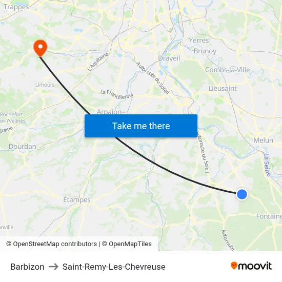 Barbizon to Saint-Remy-Les-Chevreuse map
