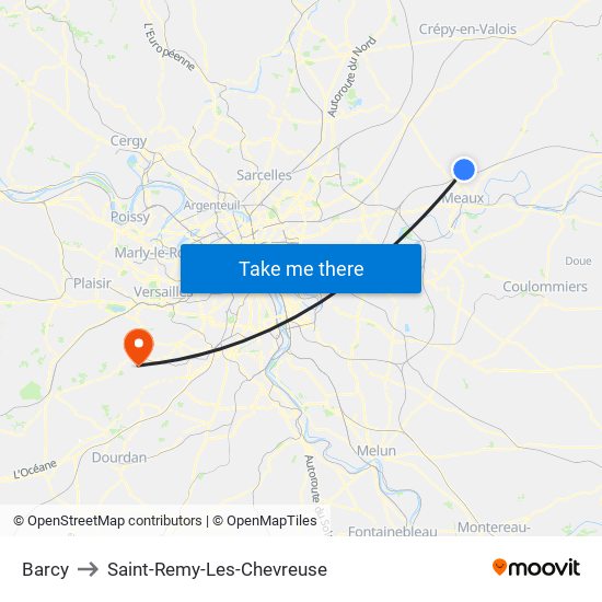 Barcy to Saint-Remy-Les-Chevreuse map