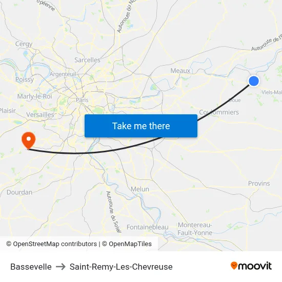 Bassevelle to Saint-Remy-Les-Chevreuse map