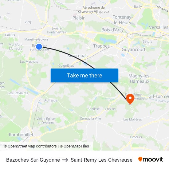 Bazoches-Sur-Guyonne to Saint-Remy-Les-Chevreuse map