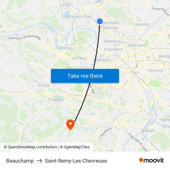 Beauchamp to Saint-Remy-Les-Chevreuse map