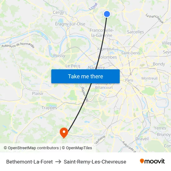 Bethemont-La-Foret to Saint-Remy-Les-Chevreuse map