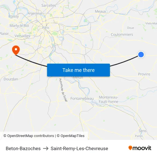 Beton-Bazoches to Saint-Remy-Les-Chevreuse map