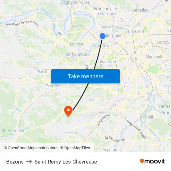 Bezons to Saint-Remy-Les-Chevreuse map